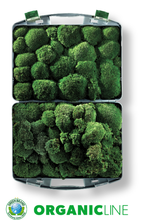 KeyVisual_ORGANICLINE_V2 - Kofferhersteller | WAG - Kofferhersteller | WAG Two open suitcases packed with dense green broccoli florets, promoting OrganicLine brand entirely in green produce imagery.
